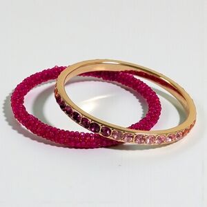 INC International Concepts Color Crystal & Beaded Bangles 2 Piece Set Pink Gold